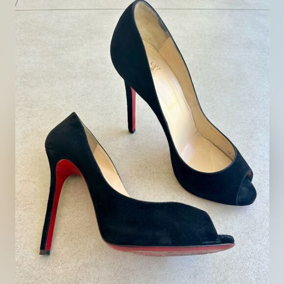 Christian Louboutin Black Suede Peep Toe Flo 120 Veau Velours EU 40 US10 - Picture 10 of 12